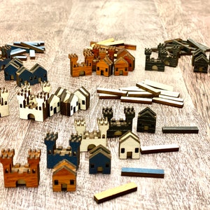 Replacement Custom Game Pieces for a popular settlers game Handcrafted Laser Cut wooden pieces