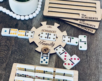 Mexican Train Personalized Hub And Holder Set Dominoes Custom Name Family Game Night