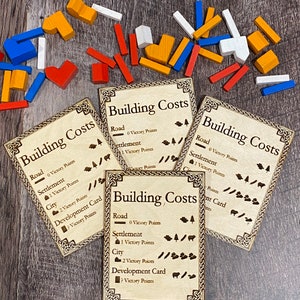Building Costs Game Card Wooden Laser engraved for a popular hexagon game