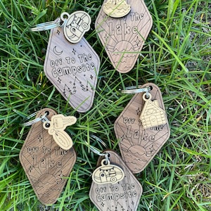 Camping, Boating Family Vacation Keychain Campside Summer Fun Walnut Basswood Custom engraving options gift idea