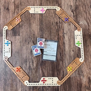 Jokers and Marbles Pegs and Jokers Game Board Personalizable 2-8 Players Complete Game Set Maple Cherry Wood with Marbles Rules and Cards