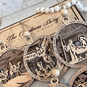 A Christmas Nativity Story Ornament Set with Gift Box Holiday Keepsakes Jesus' Birth Story