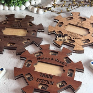 Mexican Train Personalized Hub Premium Wood Acrylic 3D Wooden Train  Dominoes Game Custom Name Family Game Night