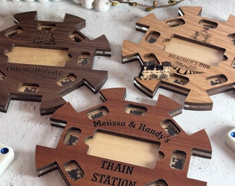 Mexican Train Personalized Hub Premium Wood Acrylic 3D Wooden Train  Dominoes Game Custom Name Family Game Night