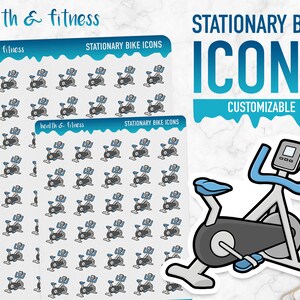 Gesundheit & Fitness | Stationäre Fahrrad Icons | Planner Sticker