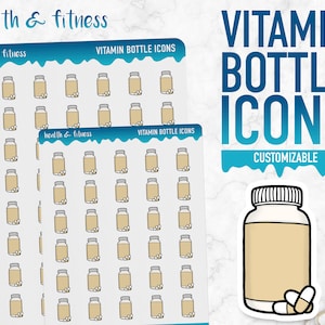 Santé et remise en forme | Icônes de bouteilles de vitamines | Autocollants de planificateur