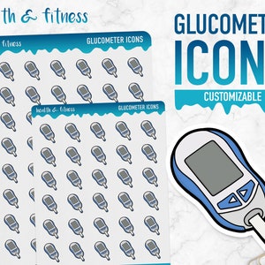 Santé et remise en forme | Icônes de glucomètre | Autocollants de planificateur