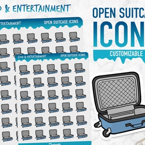 Nourriture et divertissement | Icônes de valise ouverte | Autocollants de planificateur