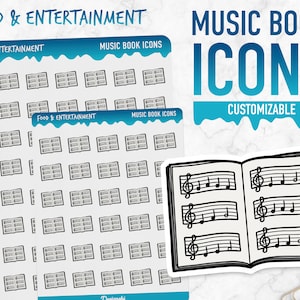 Food & Entertainment | Music Book Icons | Planner Stickers