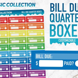 Basic-Kollektion | Bill Due Viertelboxen | Planner Sticker
