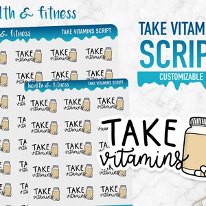 Santé et remise en forme | Prendre des vitamines Script | Autocollants de planificateur