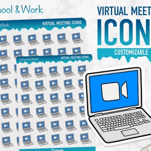 Escuela y trabajo / Iconos de reuniones virtuales / Pegatinas del planificador