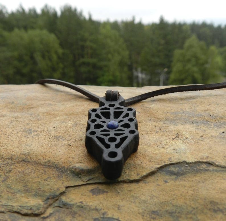 Tree of life Sephiroth Necklace from shungite and garnet Stone Carving