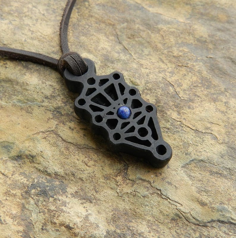 Tree of life Sephiroth Necklace from shungite and garnet Stone Carving