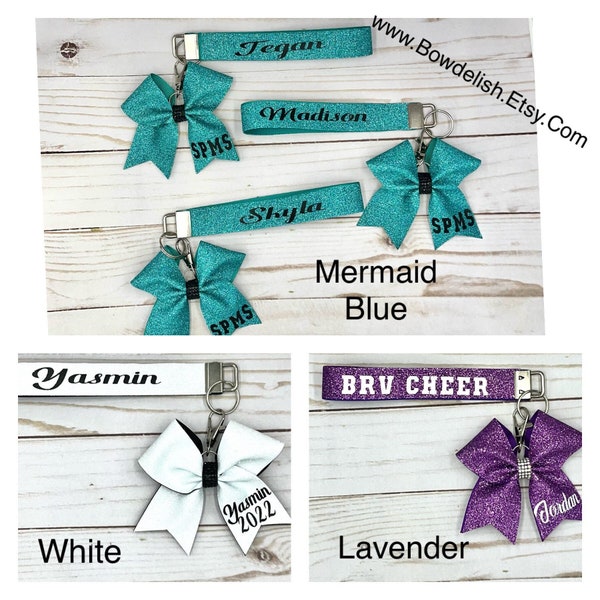 Custom Glitter Bow keychains and/or Wristlets, Personalized Gifts Seniors, Teams, Squads,Youth Groups, Bag Tag Name ZipperPulls, Keychains