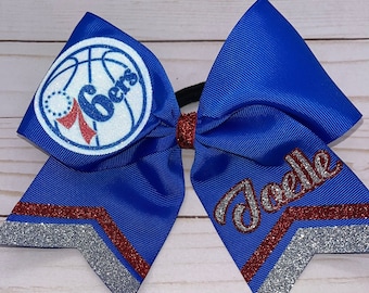 Add Your Name 76ers Basketball Cheer Bow, Customize your PA Sixers Bows