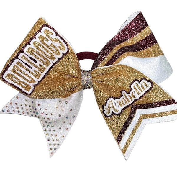 Competition Cheer Bows, Personalized & Custom Squad Bows, 3 Color Bling Rhinestone Bows.  For full rhinestones order using this listing: