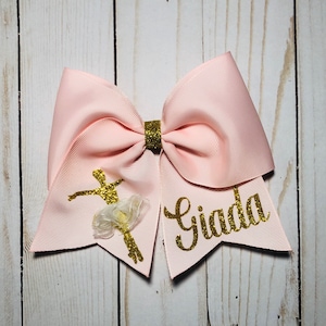 Ballerina Hair Bow, 3-D TuTu Ballet Cheer Bow, Add Personalized Name, Ribbon and Glitter Colors 100% Customizable