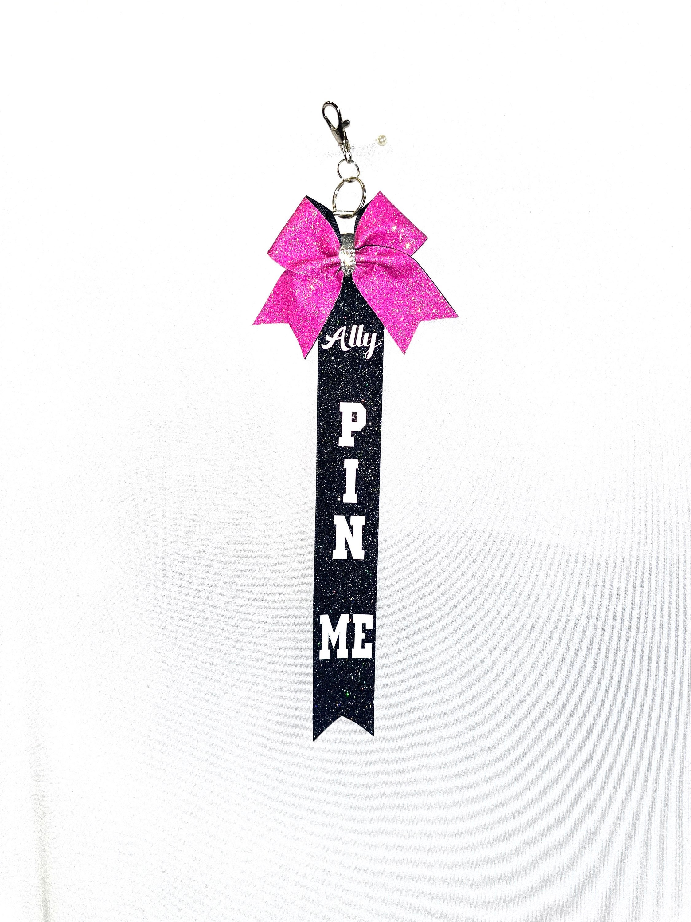 Pin Me Cheer Competition Tag Ribbons, Customizable Glitter Colors Add  Personalized Name 