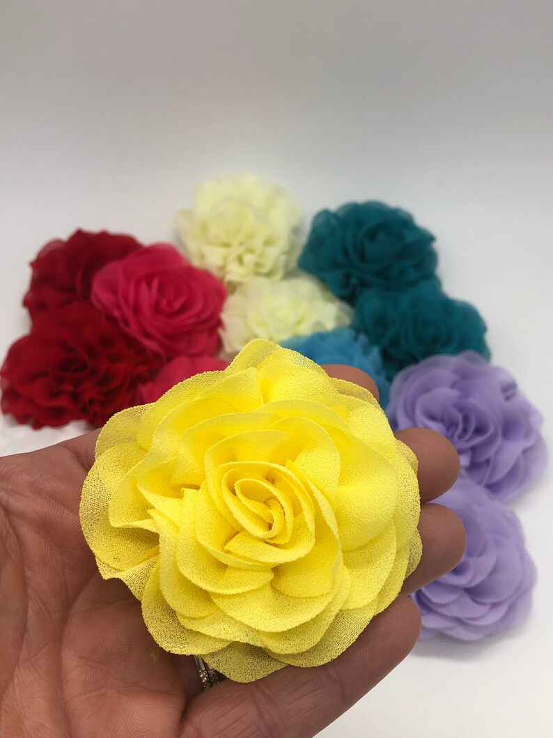 Set of 2 Chiffon Flowers Clips Or Elastic Finish Double Flower Hair Bows BabyToddlerGirl Bows Gift Set