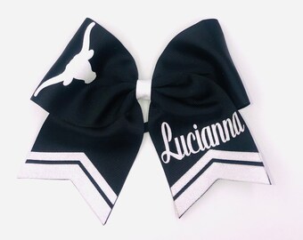 Squad/Team Bows, TWO(2) Personalizations-Loop & Tail, Add Team/Squad Name PLUS Personal Name, Customizable Cheer/Team Bows