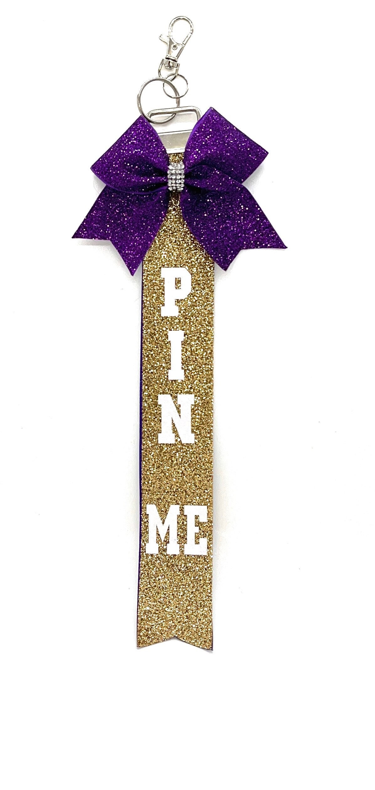Pin Me Cheer Competition Tag Ribbons, Customizable Glitter Colors