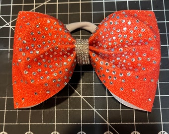 Tailless Bow 7”x4” Full Rhinestone Scatter, Choice Glitter Color, Squad Competition Cheer Bows