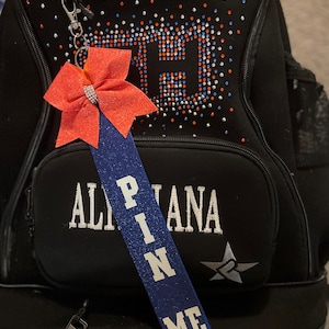 Pin Me Cheer Competition Tag Ribbons, Customizable Glitter Colors Add Personalized Name image 2