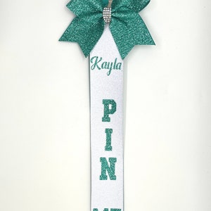 Pin Me Cheer Competition Tag Ribbons, Customizable Glitter Colors Add Personalized Name image 6