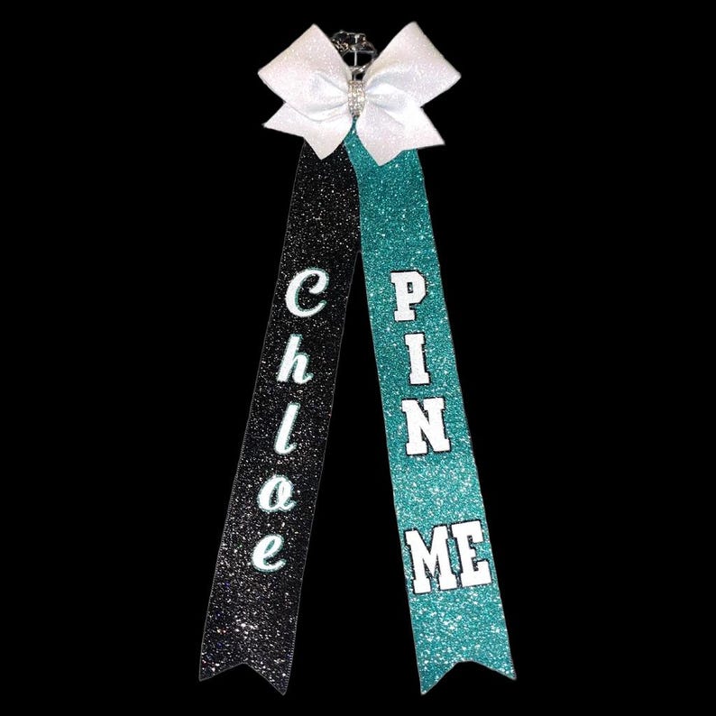 New***double Pin Me Ribbons for Cheer Competition, Customizable Glitter ...