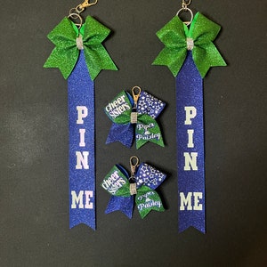 Pin Me Cheer Competition Tag Ribbons, Customizable Glitter Colors Add Personalized Name image 4