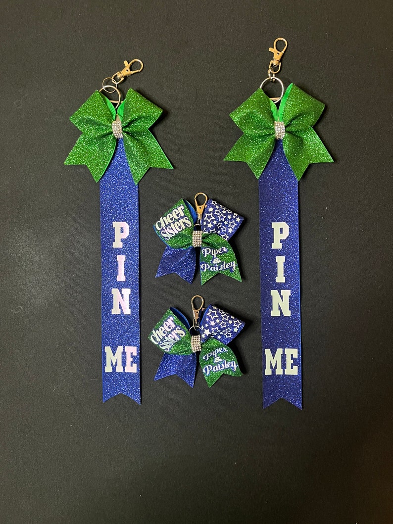 Pin Me Cheer Competition Tag Ribbons, Customizable Glitter Colors Add Personalized Name image 4