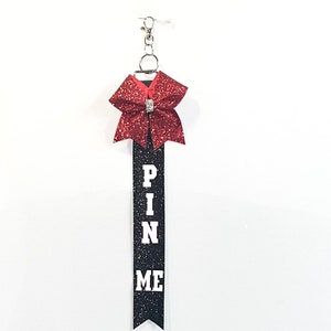 Pin Me Cheer Competition Tag Ribbons, Customizable Glitter Colors Add Personalized Name image 3
