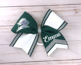 Customized Squad Hair Bows, Cheer Bows with Team Logo and Personalized Name, Glittery Cheer, Gymnastics Bow,