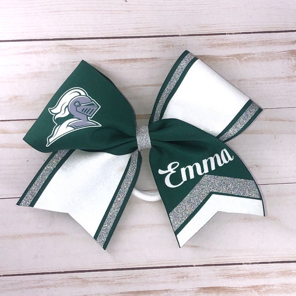 Customized Squad Hair Bows, Cheer Bows with Team Logo and Personalized Name, Glittery Cheer, Gymnastics Bow,