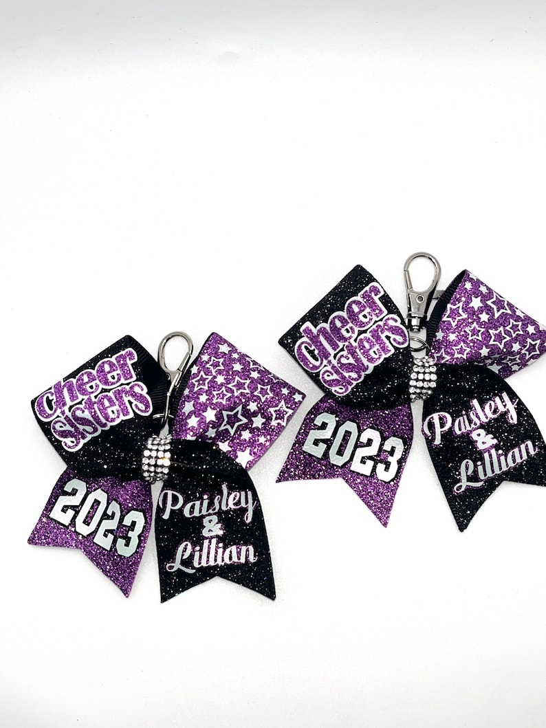 Personalize your Keychain Gift, set of 2 Keychains Cheer Sisters/Besties Add Custom Names Keychains Cheer Gifts, Big Sis Lil Sis Gifts image 1