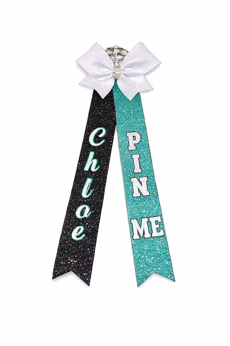New***double Pin Me Ribbons for Cheer Competition, Customizable Glitter ...