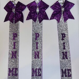 Pin Me Cheer Competition Tag Ribbons, Customizable Glitter Colors Add Personalized Name image 7