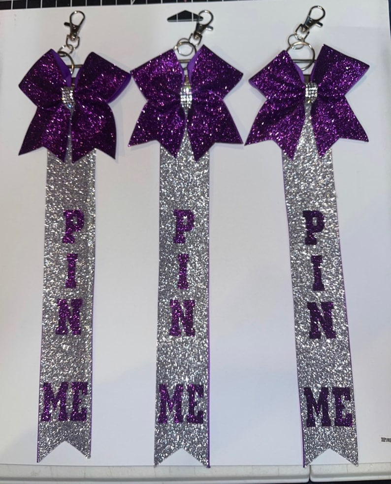 Pin Me Cheer Competition Tag Ribbons, Customizable Glitter Colors Add Personalized Name image 7