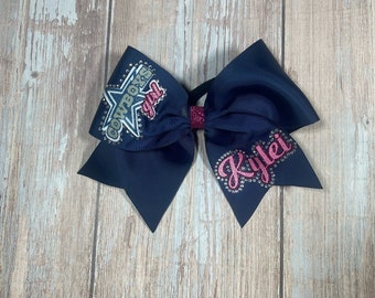 Dallas Cowboys Cheer Bow with Rhinestone Bling,Cowboys Girl Texas NFL Cheer Bow with Custom Name