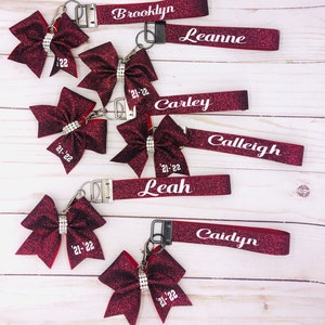 Custom Glitter Bow keychains and/or Wristlets, Personalized Gifts Seniors, Teams, Squads,Youth Groups, Bag Tag Name ZipperPulls, Keychains