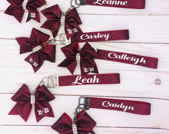 Custom Glitter Bow keychains and/or Wristlets, Personalized Gifts Seniors, Teams, Squads,Youth Groups, Bag Tag Name ZipperPulls, Keychains