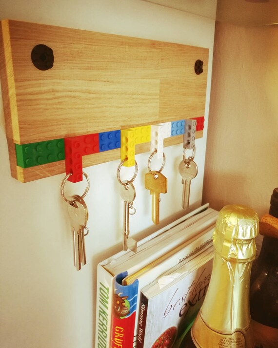 Solid Oak Made With Original Lego Pieces Key Hanger Lego Key Holder Unique  Gift Home Decor Lego Fan organizer Wall Key Rack AFOL 