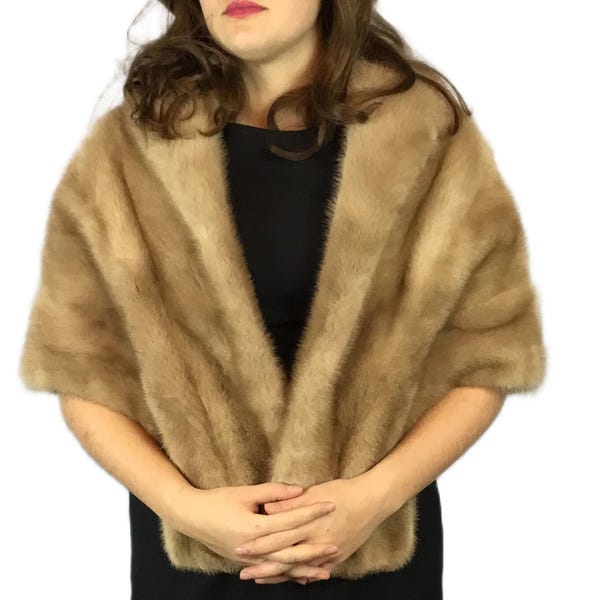 Lilly Daché 1950s Blonde Mink Stole – Designer Bridal Cape Shawl Collar SM MED