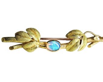 Art Nouveau Opal 18k Guldbrosch Löv Edwardiansk Antik Statement Gåva Vintage