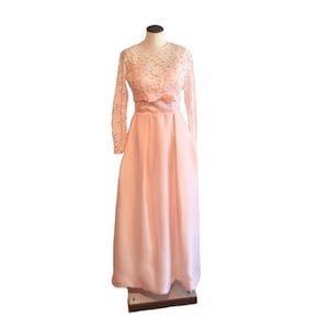 1960s Pink Evening Gown with Lace Cropped Jacket / Vintage Prom Dress Spaghetti Straps and Sheer Long Sleeve Bolero / Barbiecore dress / SM