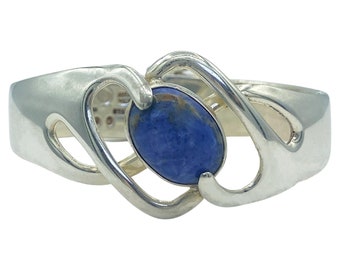 Sigi Pineda Blue Sodalite Earth Sterling Silver Mid-Century Hinged Clamper Bracelet