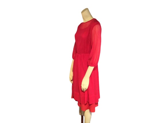 Vintage 1960s Hot Pink Tiered Skirt Sheer Chiffon… - image 3