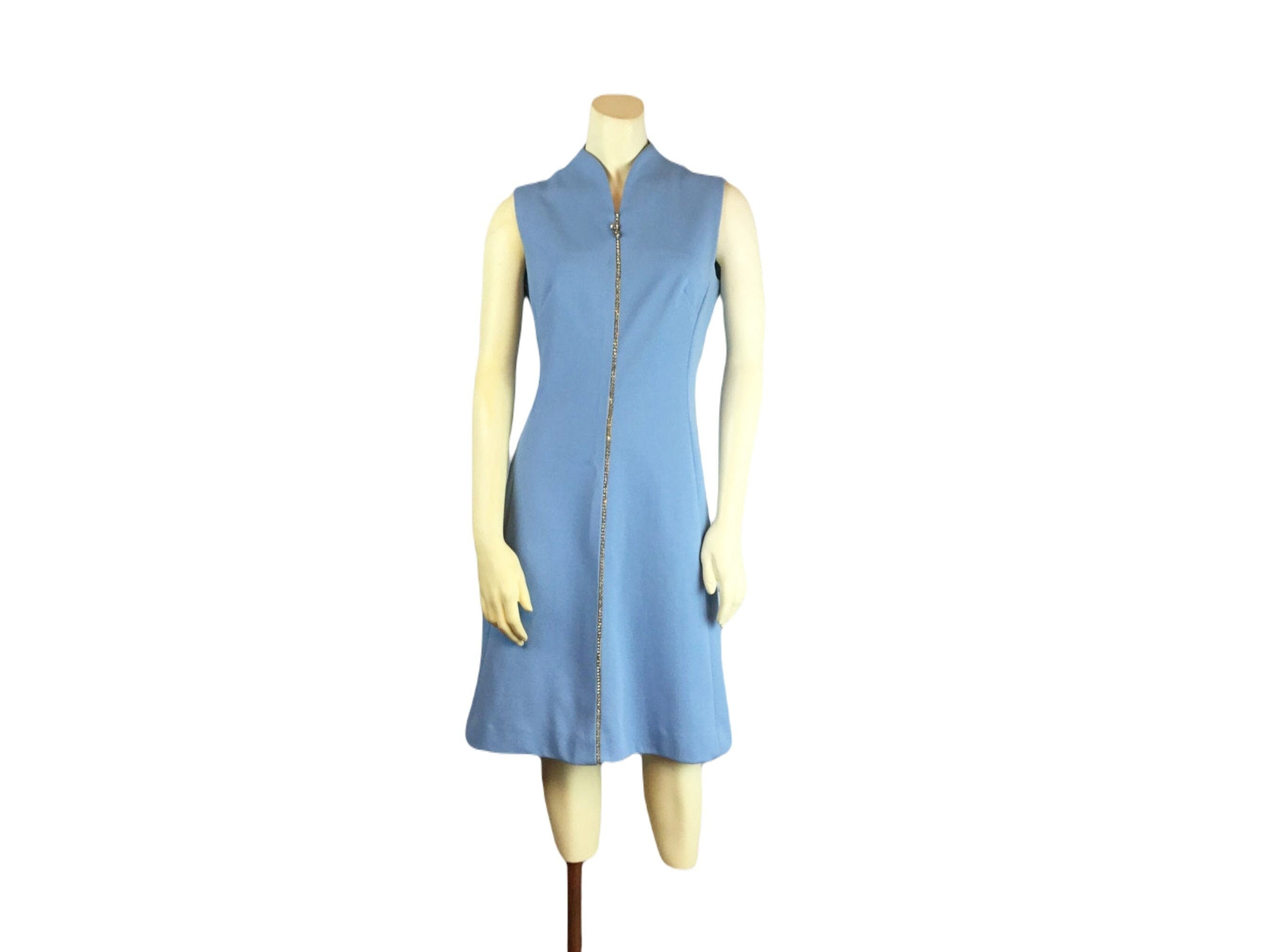 Vintage 1960s Mod Cocktail Dress With Rhinestone Accent / MCM Sky Blue ...