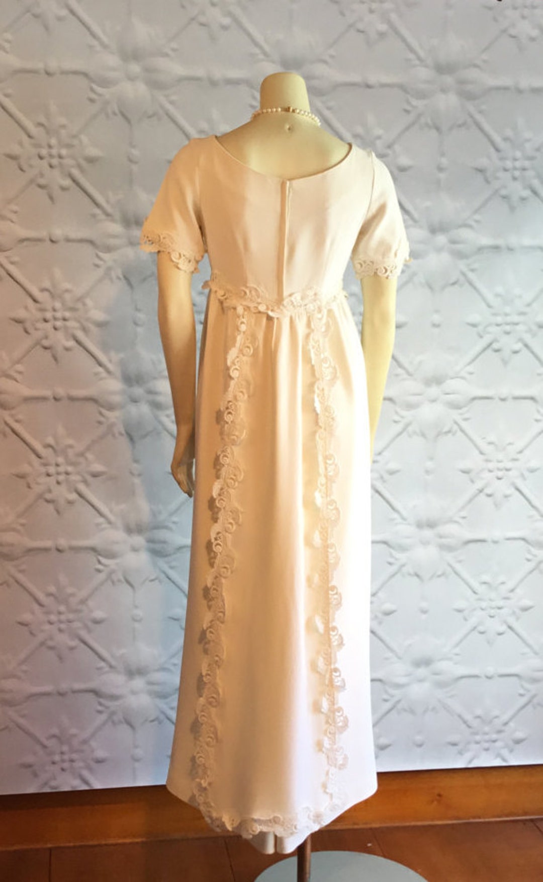 Vintage 1960s Ivory Empire Waist Lace Accented Wedding Dress / - Etsy